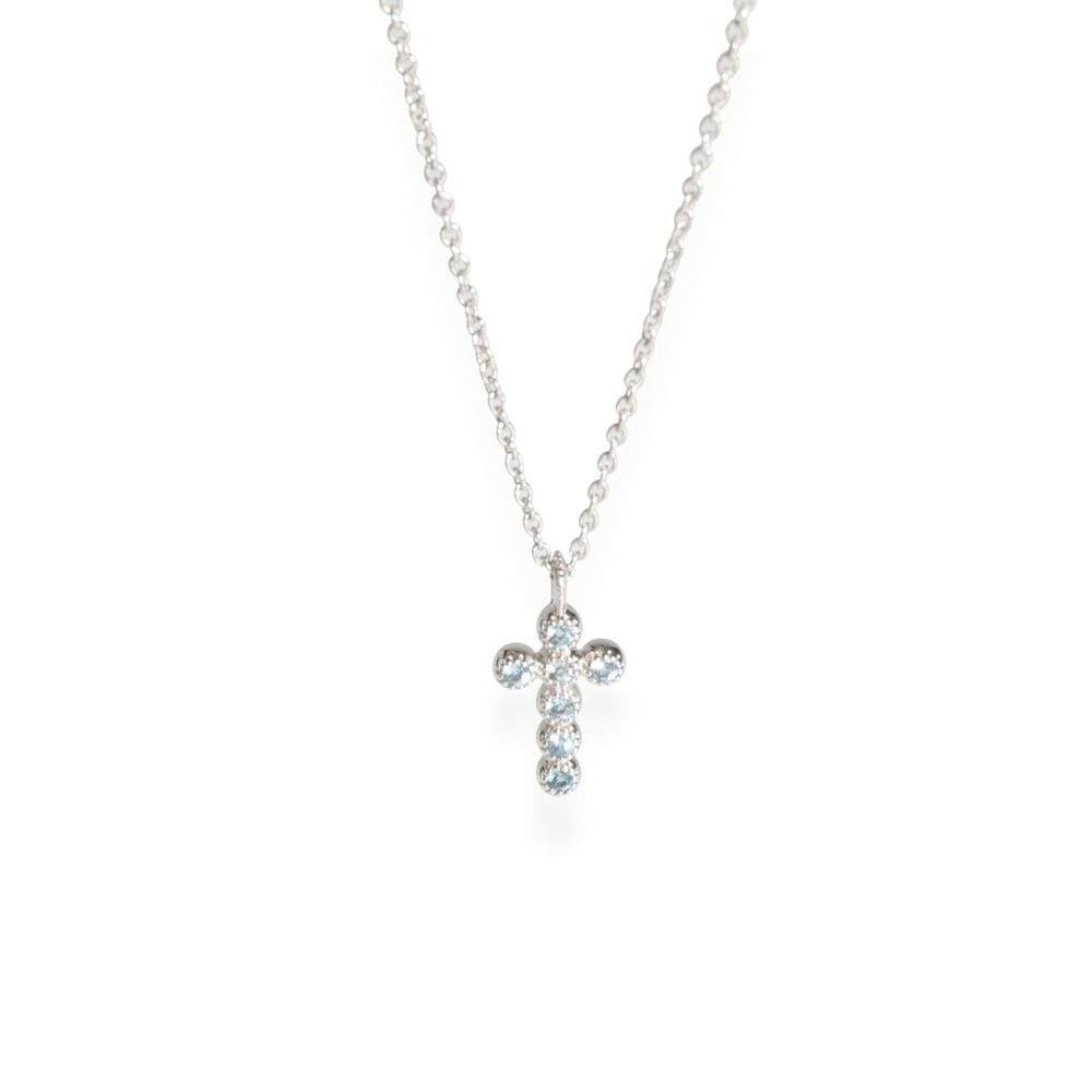 My Story Topaz Small Cross Pendant 14K White Gold
